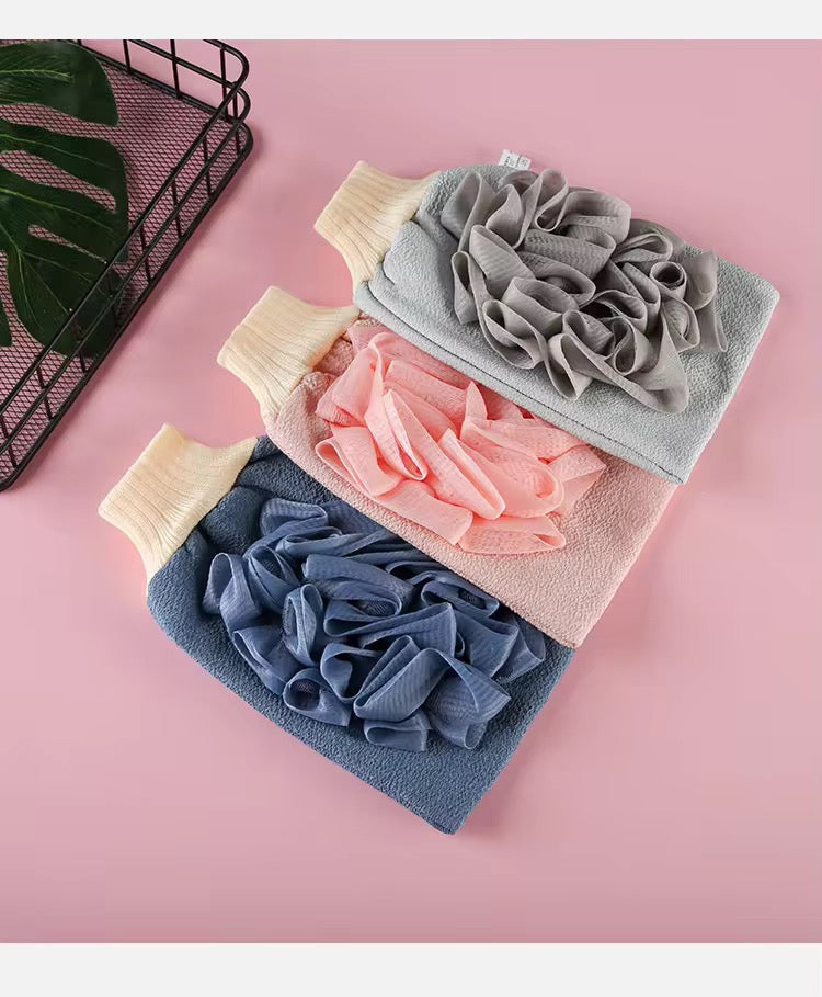 Gants de bain exfoliant double face