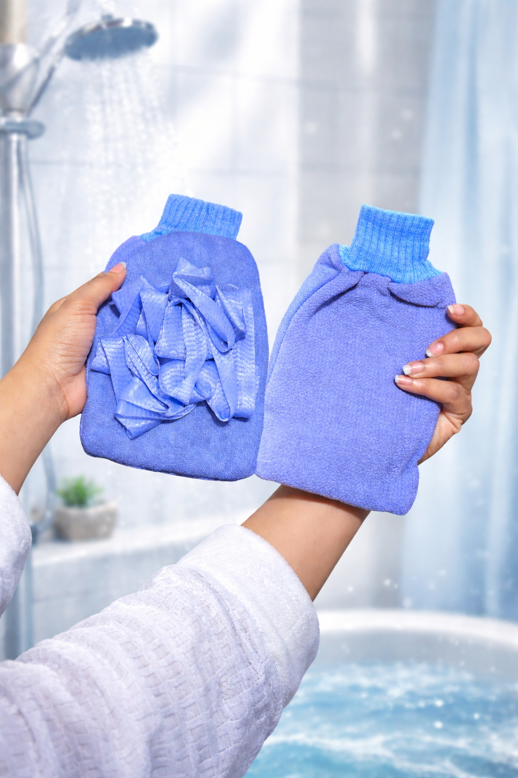 Gants de bain exfoliant double face