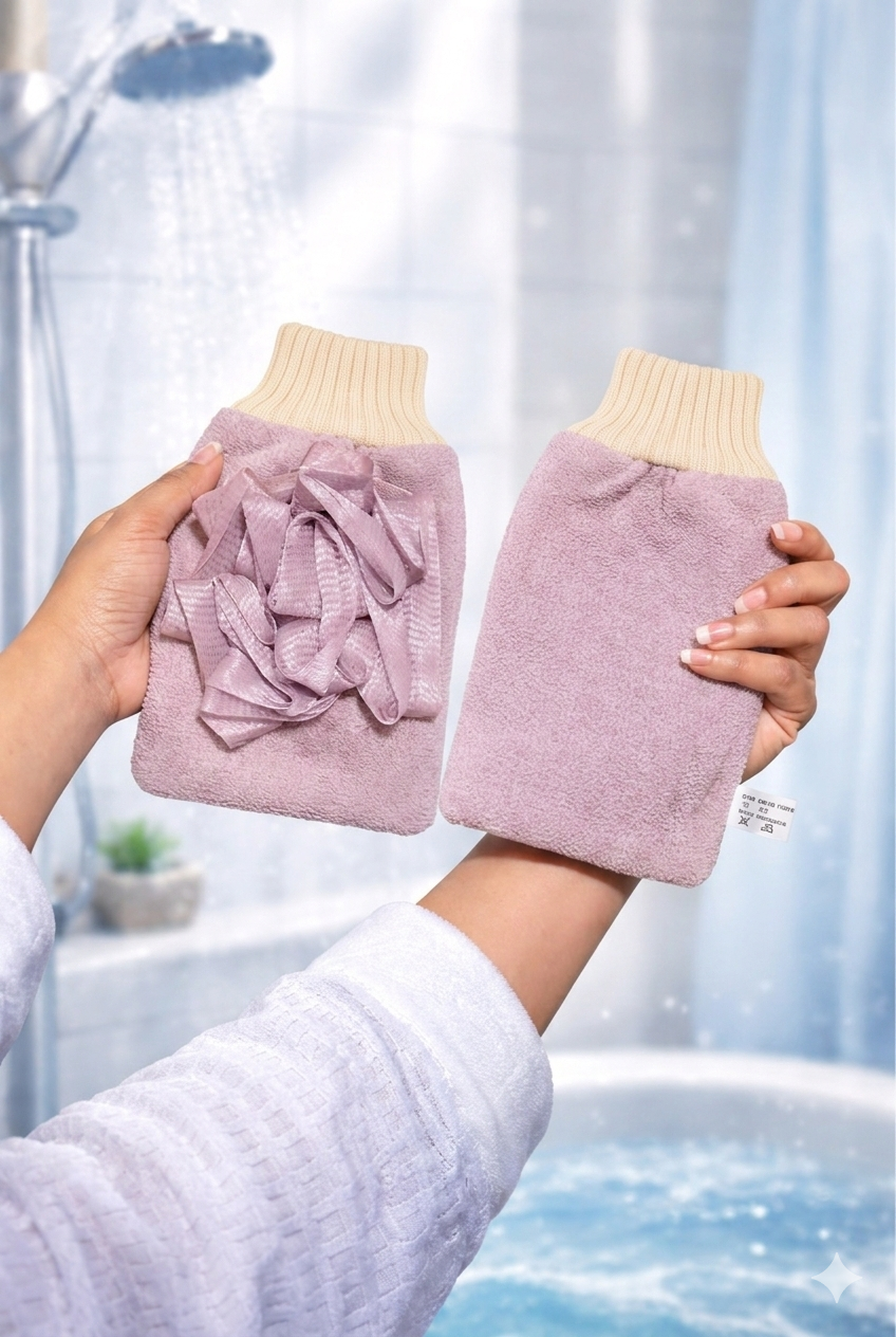 Gants de bain exfoliant double face