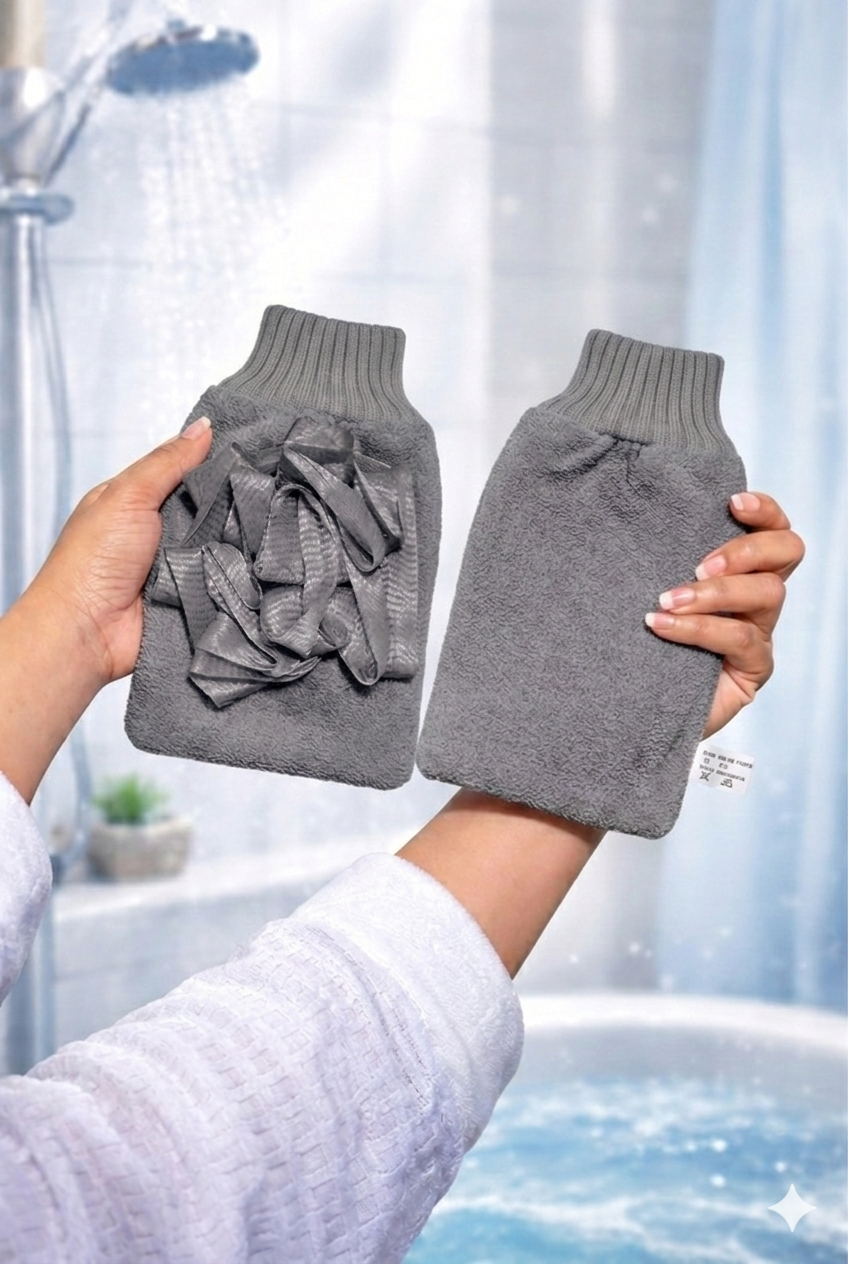 Gants de bain exfoliant double face